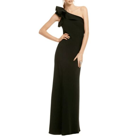 Carmen Marc Valvo Black One Shoulder Lifetime Love Gown Size 10 - Picture 1 of 16
